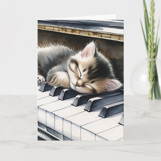 Happy Birthday | Cute Kitten on Piano Keys Card (Front)