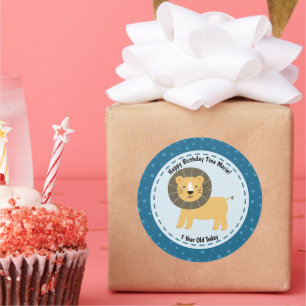 Happy Birthday Cute Lion Zoo Animals Classic Round Sticker