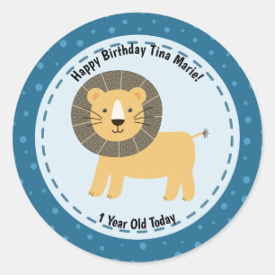 Happy Birthday Cute Lion Zoo Animals Classic Round Sticker