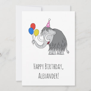 Happy Birthday Cute Mammoth Balloons Postcard