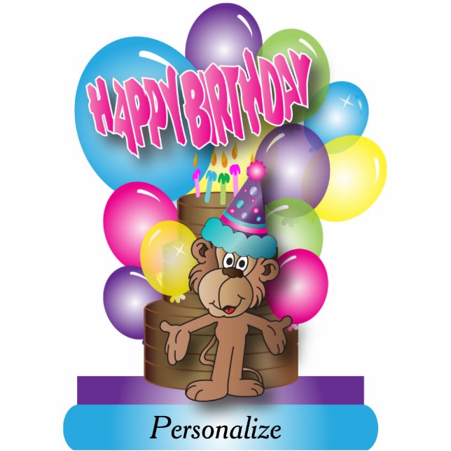 Happy Birthday Cute Monkey Cutout Standing Photo Sculpture (Front)