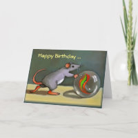 Happy Birthday, Cute Mouse with Marble, Art, PUN