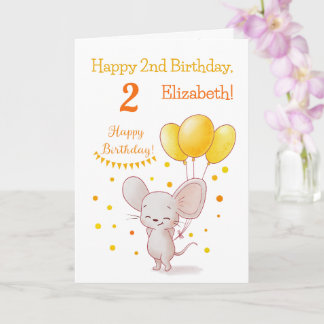 Happy Birthday Cute Mouse with Yellow Balloons Card