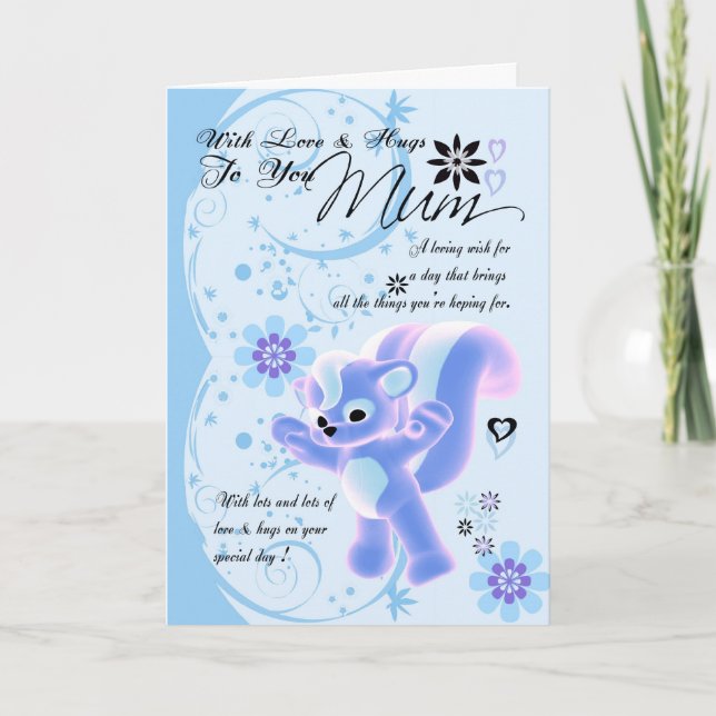 Happy Birthday Cute Mum Card blue flowers cute (Front)