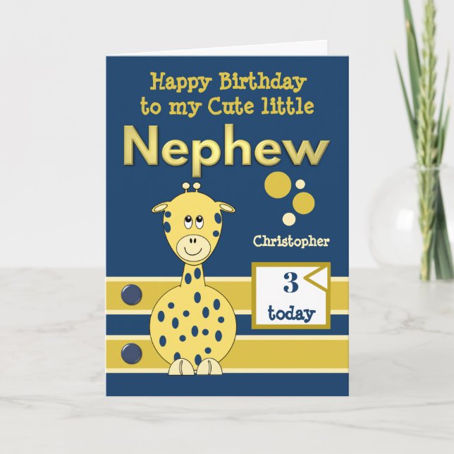 Happy Birthday cute Nephew any age navy gold Card (Front)