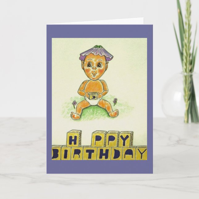 Happy Birthday Cute Orange Figure Card (Front)