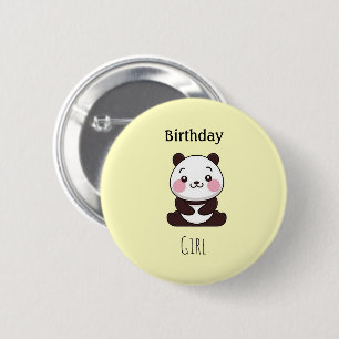 Happy birthday cute panda bear yellow 6 cm round badge
