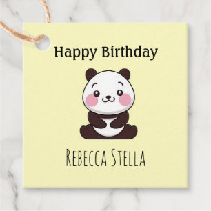 Happy birthday cute panda bear yellow favour tags