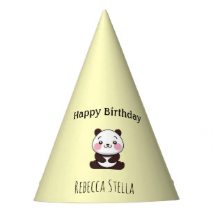 Happy birthday cute panda bear yellow party hat