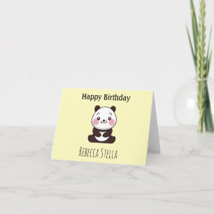 Happy birthday cute panda bear yellow thank you card