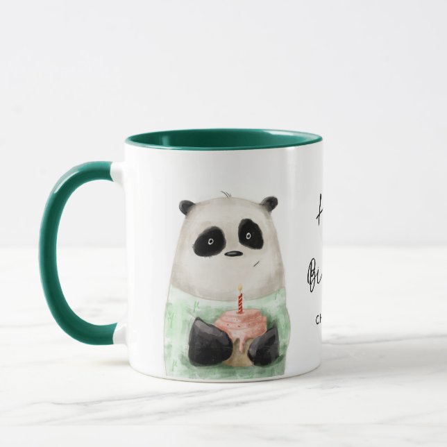 Happy Birthday Cute Panda Cake Personalised Name Mug (Left)