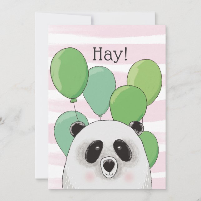Happy birthday. Cute panda. Pink green animal card (Front)