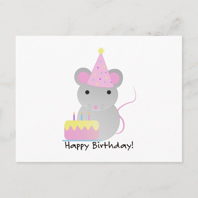 Happy Birthday Cute Parrty Mouse Holiday Postcard (Front)