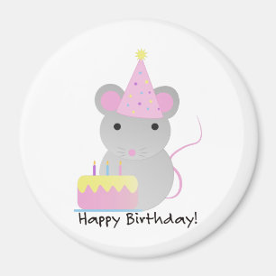 Happy Birthday Cute Parrty Mouse Magnet