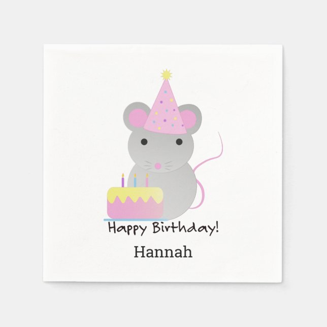 Happy Birthday Cute Parrty Mouse Napkin (Front)