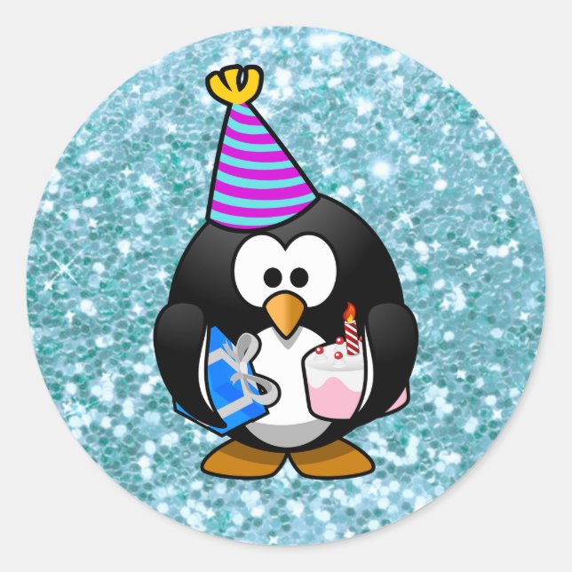 Happy Birthday Cute Penguin with Gifts Sticker (Front)
