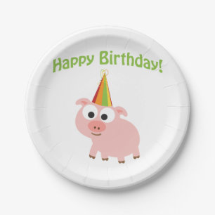 Happy Birthday! Cute Pig Paper Plate