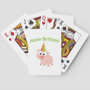 Happy Birthday! Cute Pig Playing Cards