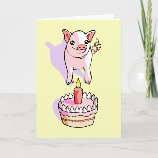 Happy Birthday Cute Piglet Drawing Card (Front)