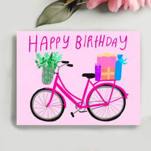 HAPPY BIRTHDAY Cute Pink Bicycle Custom  Postcard