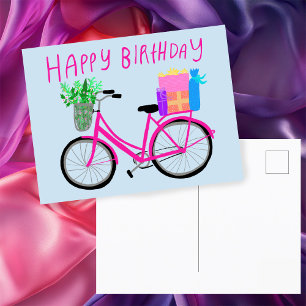 HAPPY BIRTHDAY Cute Pink Bicycle Custom Postcard