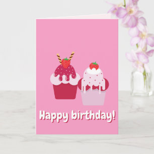 Happy Birthday - Cute Pink Strawberry Shortcakes Card