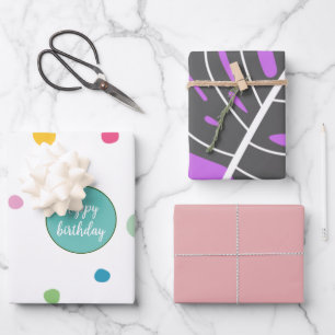 Happy birthday cute pinky pattern for her purple wrapping paper sheet