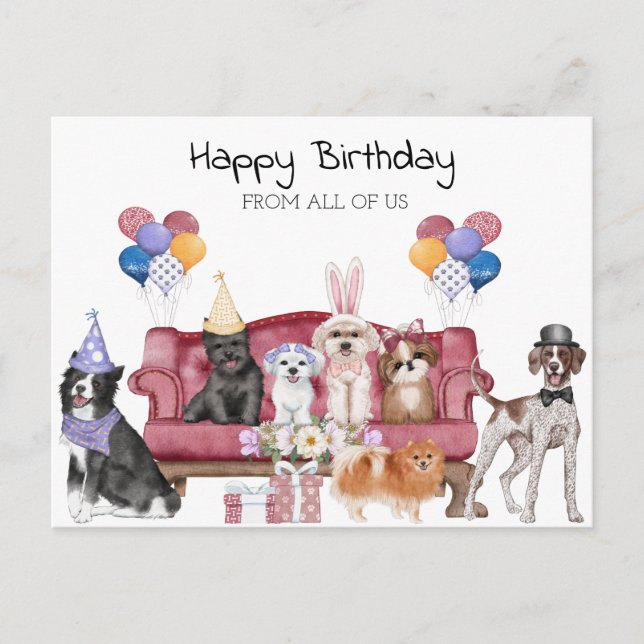 Happy Birthday Cute Puppies  Postcard (Front)