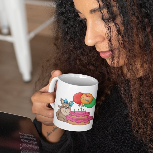 Happy Birthday Cute Puppy with Balloons and Cake  Coffee Mug (Creator Uploaded)