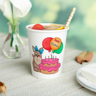 Happy Birthday Cute Puppy with Balloons and Cake Paper Cups
