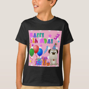 Happy birthday cute puppy with cake and gifts pink T-Shirt