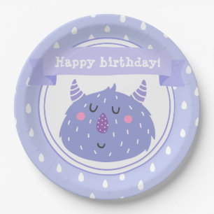 Happy birthday! Cute Purple Monster Paper Plate