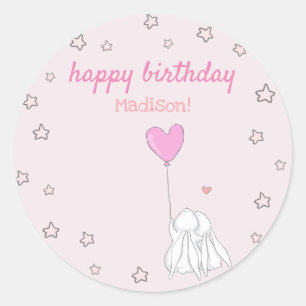 Happy Birthday! Cute Rabbits Girl's Birthday Classic Round Sticker