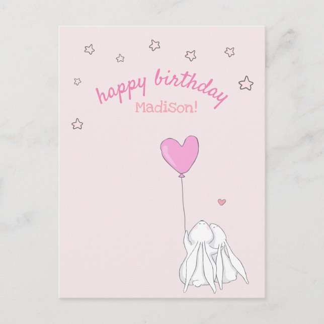 Happy Birthday! Cute Rabbits Girl's Birthday Postcard (Front)
