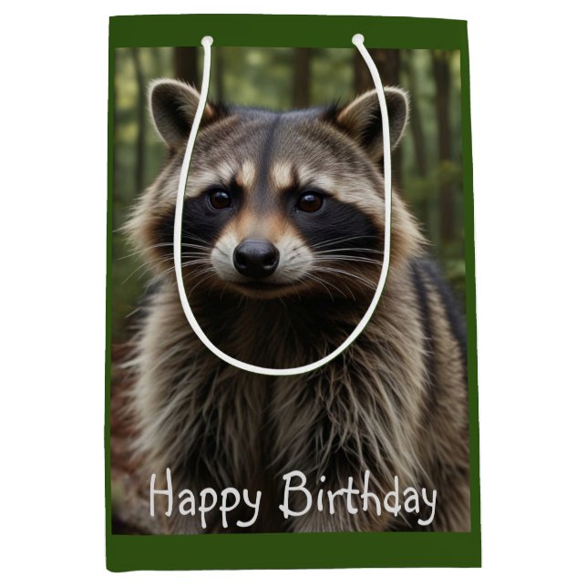 Happy Birthday Cute Racoon Medium Gift Bag (Front)