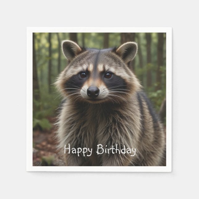 Happy Birthday Cute Racoon   Napkin (Front)