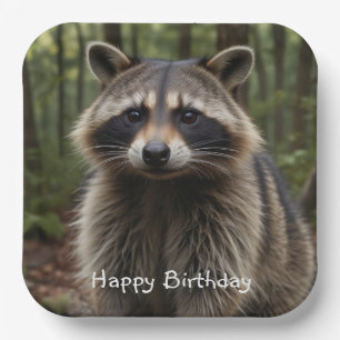 Happy Birthday Cute Racoon   Paper Plate