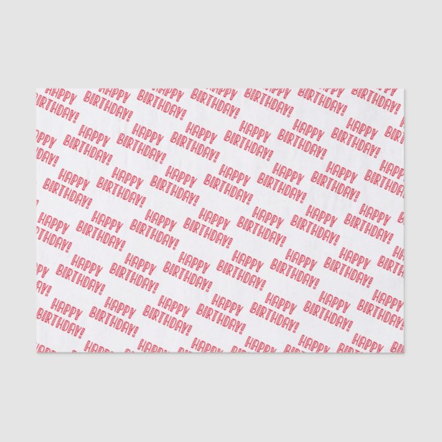 Happy Birthday! Cute Red Hearts Typography Tissue Paper (Front)