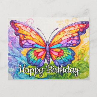 Happy Birthday Cute Retro Butterfly Drawing Holiday Postcard