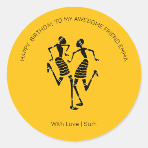 Happy Birthday Cute Silhouette Dancers Classic Round Sticker