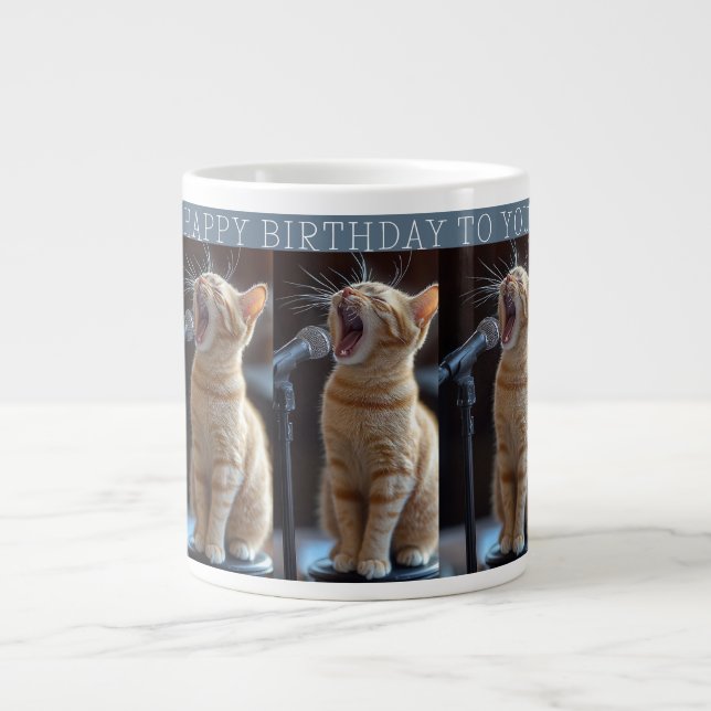 Happy Birthday Cute Singing Cats Large Coffee Mug (Front)