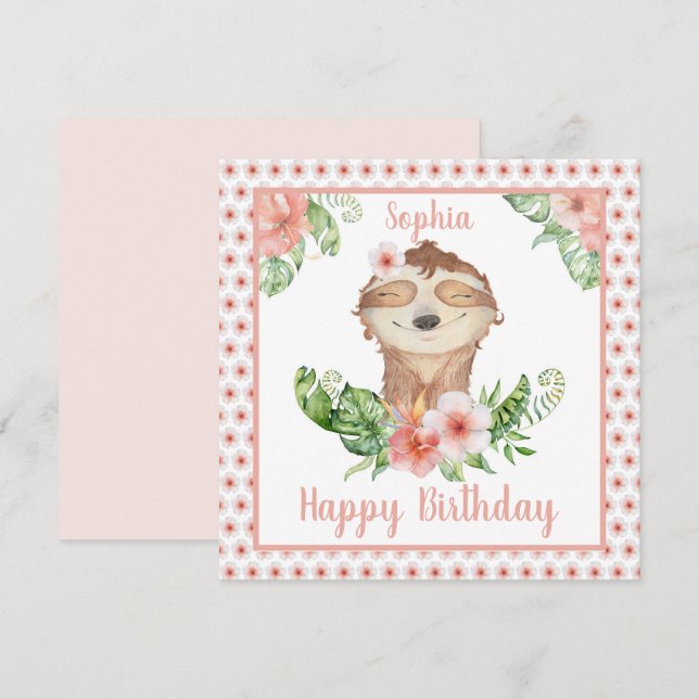 Happy birthday cute sloth girls name card (Front/Back)