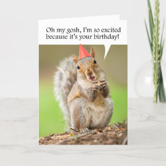 Happy Birthday Cute Squirrel in Party Hat Holiday Card