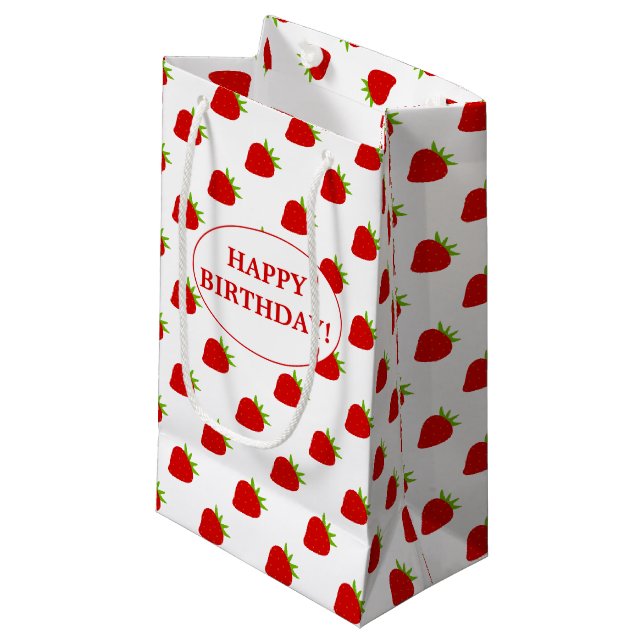 Happy Birthday! | Cute Strawberry Pattern Small Gift Bag (Front Angled)