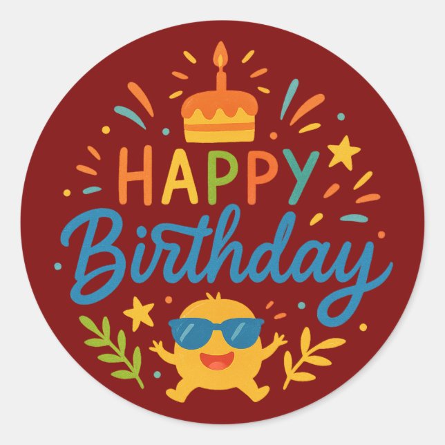 Happy Birthday | Cute Sunshine Classic Round Stick Classic Round Sticker (Front)