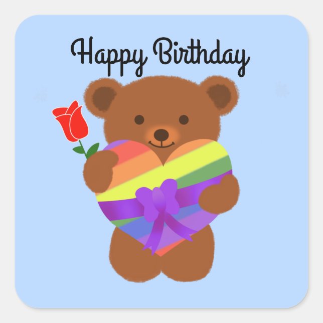 Happy Birthday Cute Teddy Bear #2 Stickers (Front)