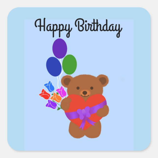 Happy Birthday Cute Teddy Bear #3 Stickers (Front)