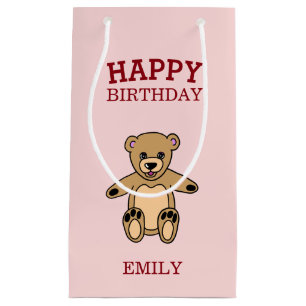Happy Birthday Cute Teddy Bear Small Gift Bag
