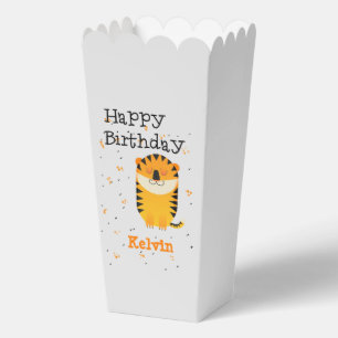 Happy birthday cute tiger custom name grey favour box