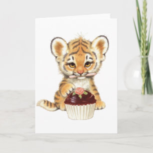 Happy Birthday - Cute Tiger with Cupcake Card